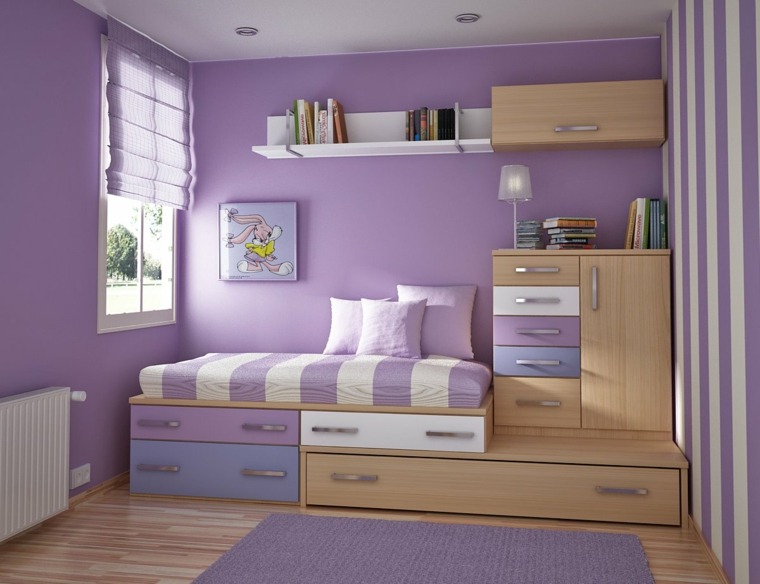 couleur chambre enfant violet blanc placard déco mur idée 