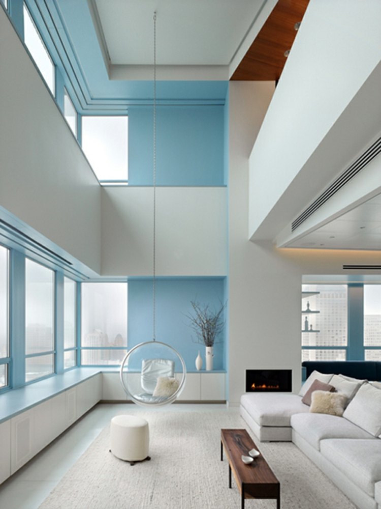decor salon minimaliste blanc bleu