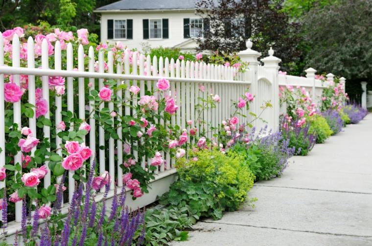 clôture jardin élégante rose bois aménagement extérieur 