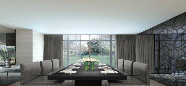 salle à manger intérieur moderne chaise de cuisine grise table à manger noire