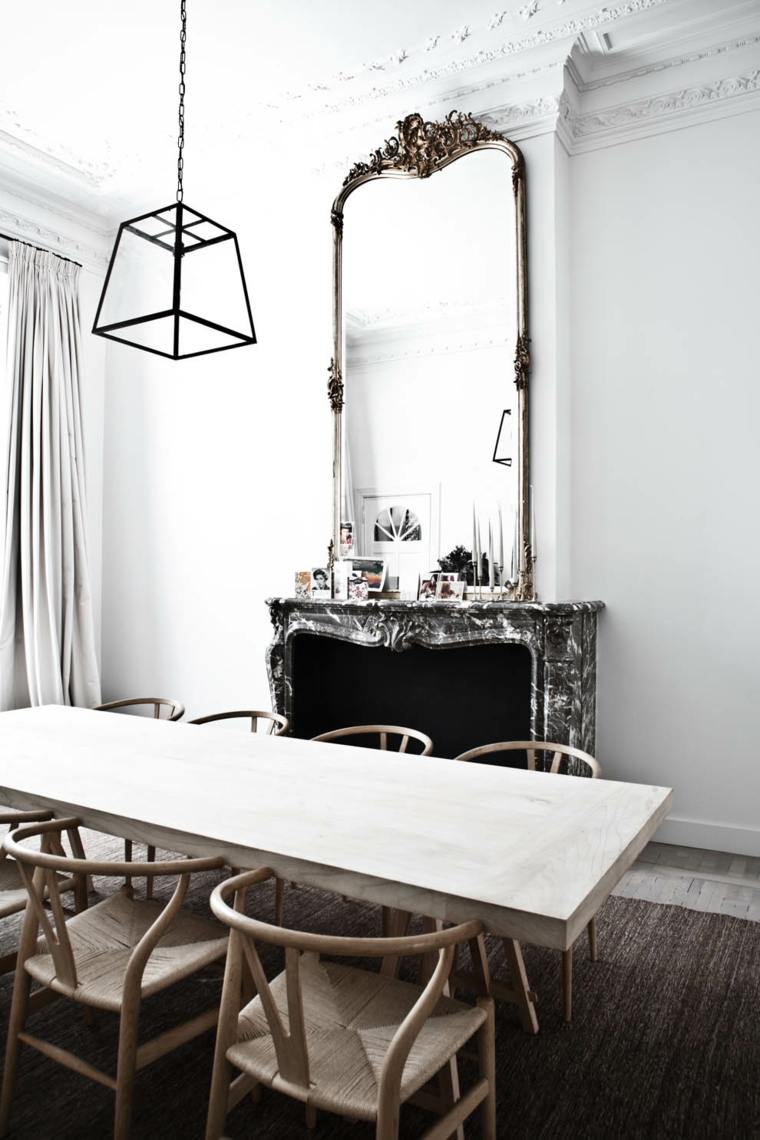 miroir salle à manger cadre luminaire suspendu table à manger blanche