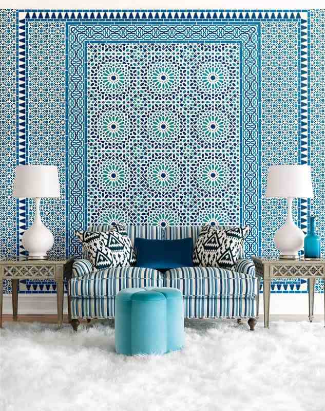 canapé style moderne maroc mosaïque pouf bleu