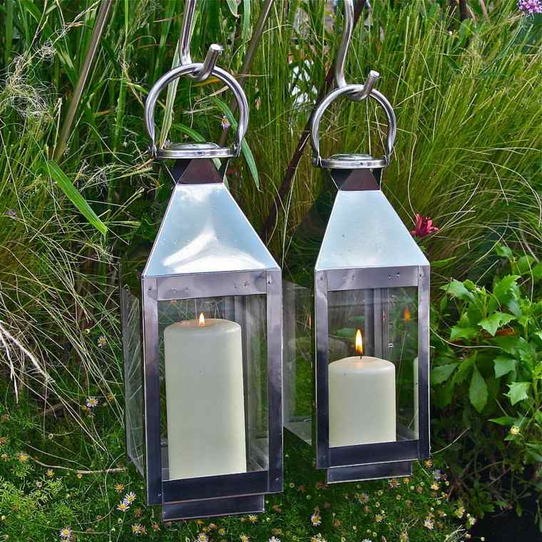 jardin idée éclairage lanterne inox bougie