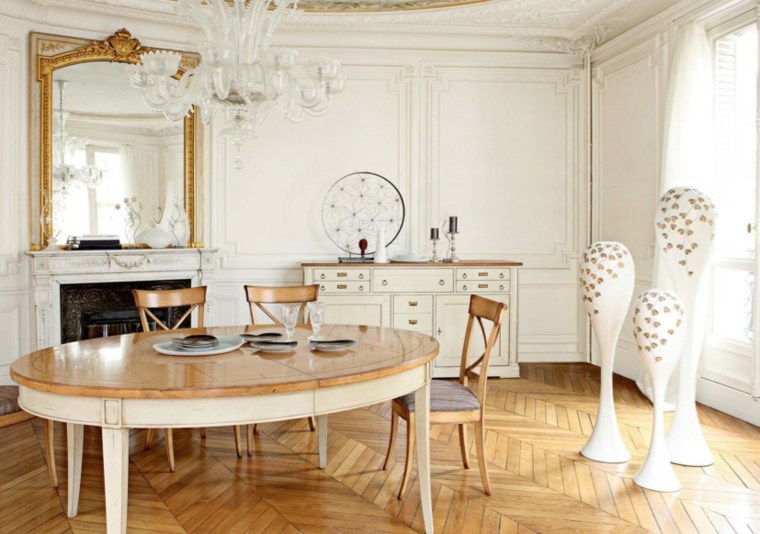 salle à manger miroir baroque rectangulaire idée table en bois chaise en bois 