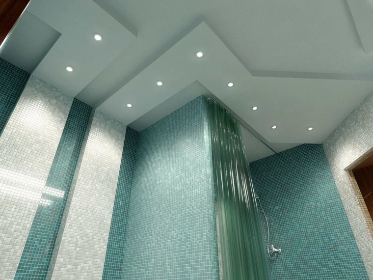 salle de bain plafond bleu clair lumière salle de bain