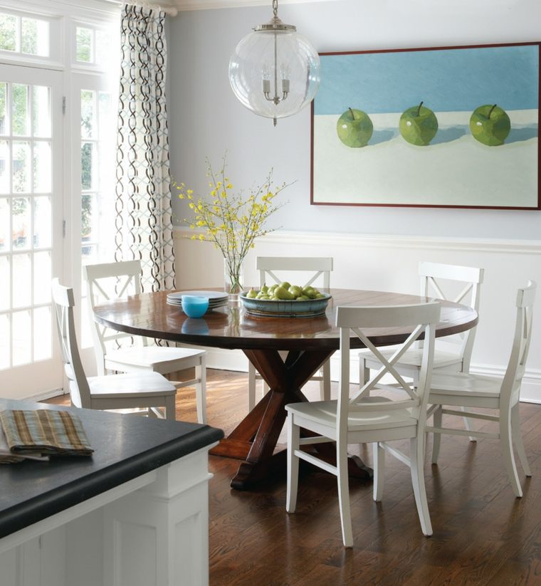 salle à manger décoration moderne table à manger en bois chaise luminaire tableau mur