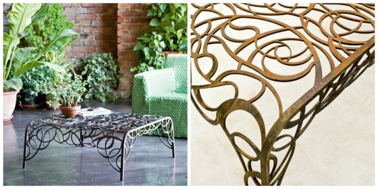 table de jardin bois extérieur design métal radici tavolo de castelli