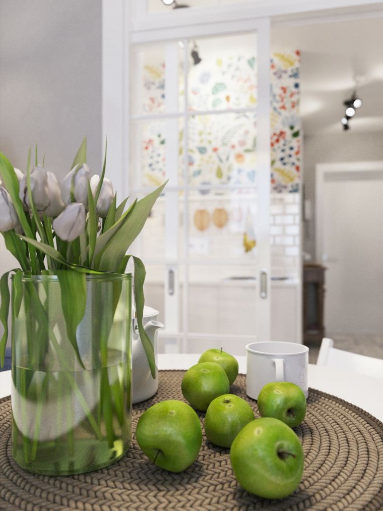 petit appart aménagement design moderne table blanche zucchini