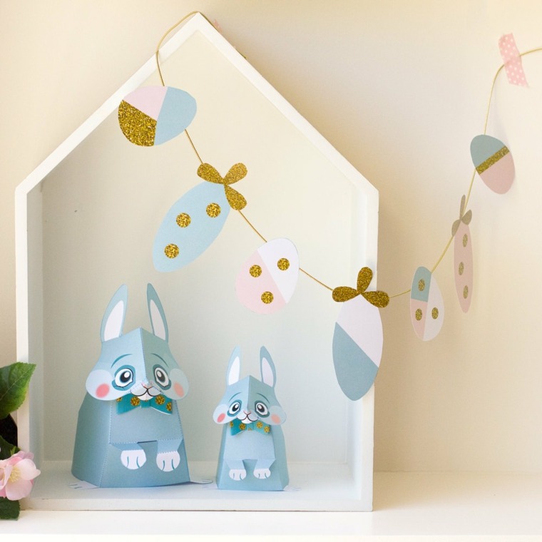 décoration de fête avec papier brico de Pâques lapins