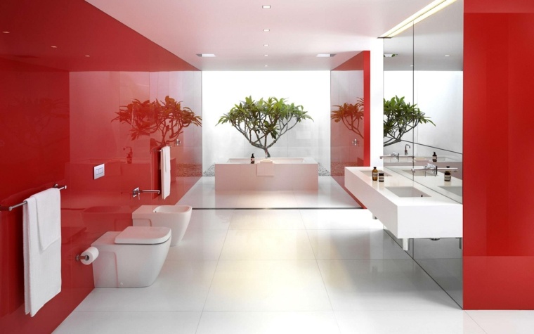 crédence salle de bain rouge