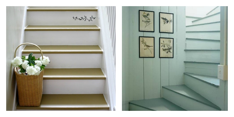 décoration escaliers blancs repeints blanc bleu