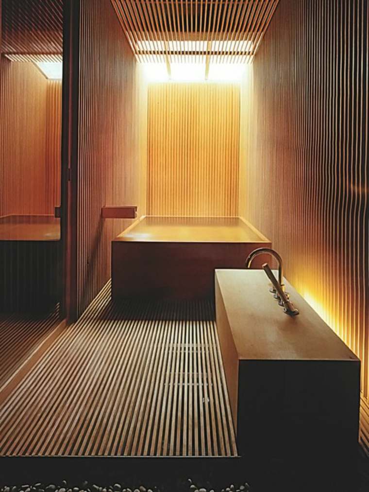 idée salle de bain bois douche baignoire écolo