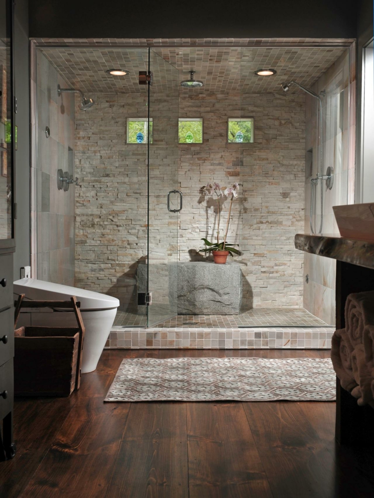 salle de bain moderne design pierre plante déco 