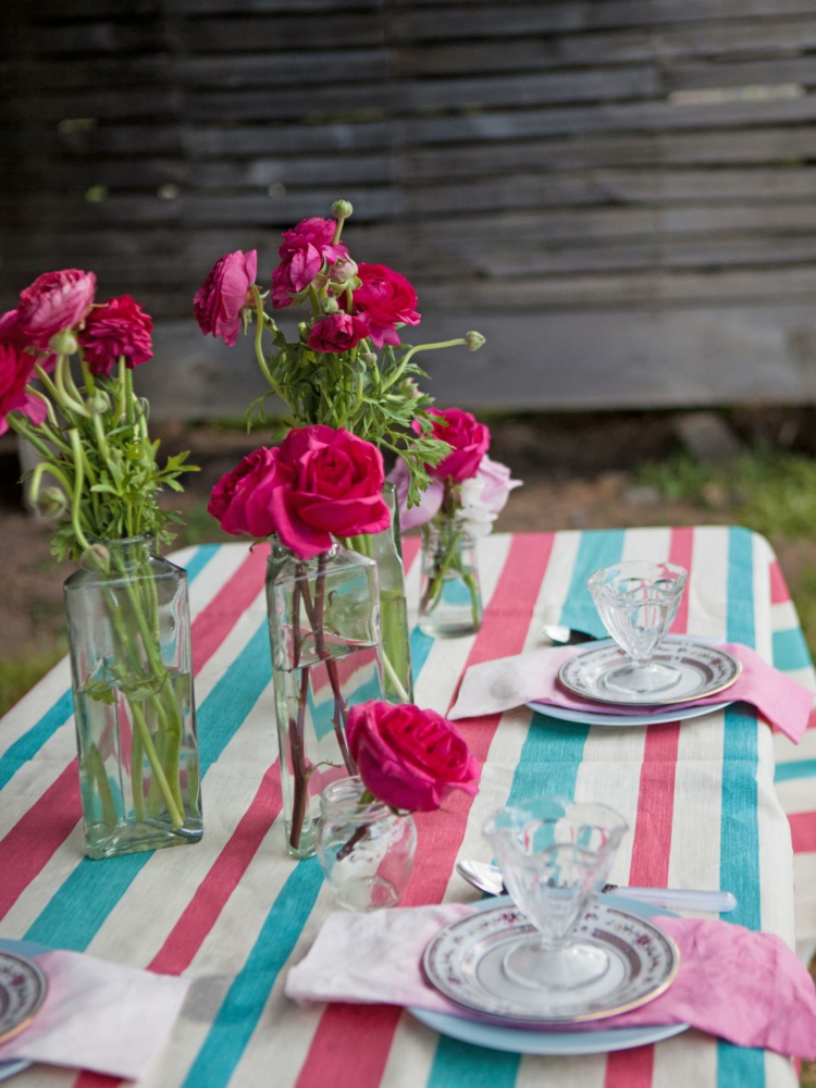 décoration de table ete bleu rose