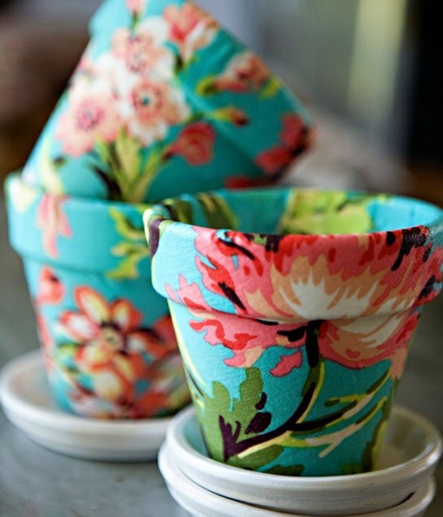 décoration pot de fleurs idée papier à motif