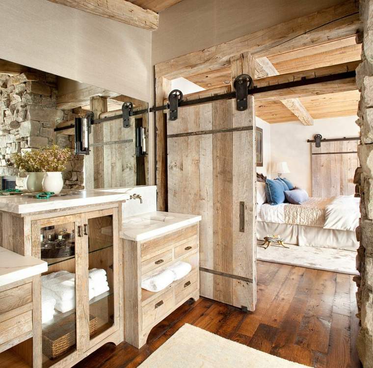 porte grange coulissante intérieure bois rustique design chambre à coucher meuble bois design