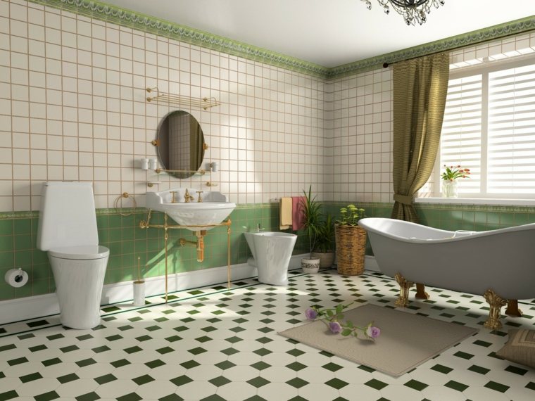 salle de bain or carreaux verts