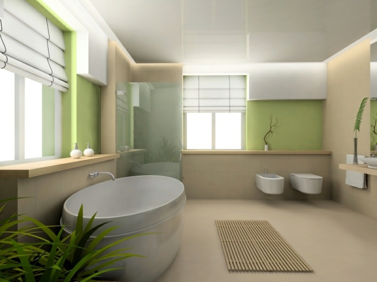 aménager salle de bain toilette baignoire idée intérieur vert design