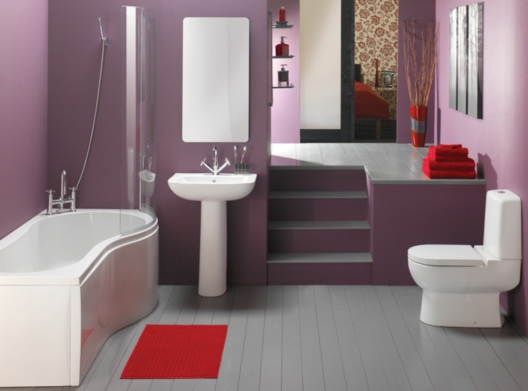 couleur salle de bains violet rouge design gris blanc moderne 
