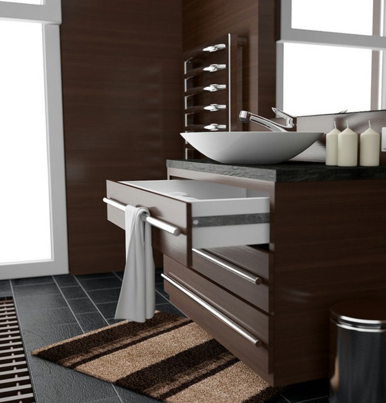 bois salle de bain placard design tapis de sol
