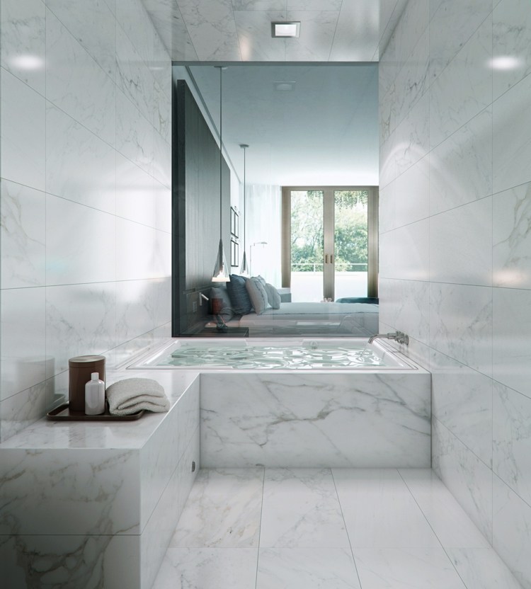 baignoire design integree marbre