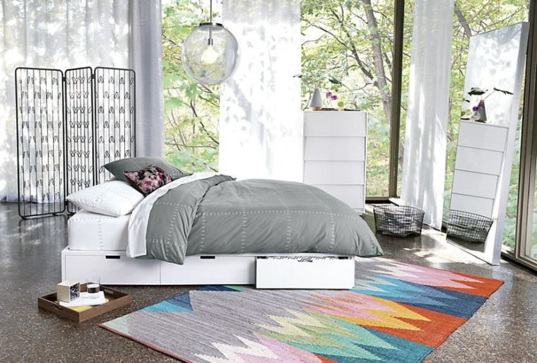 décorer sa maison chambre à coucher idée luminaire suspendu tapis de sol 