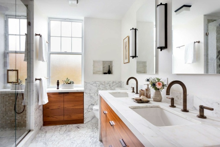 salle de bain moderne évier meuble idée déco fleurs