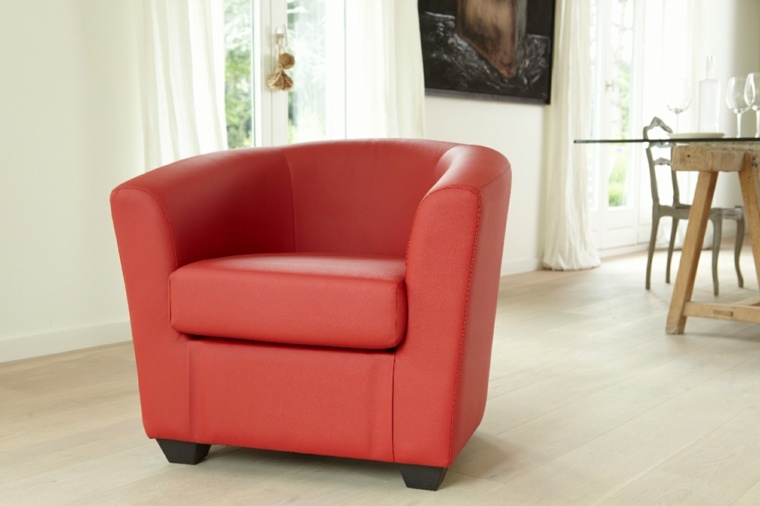 salon idée mobilier design fauteuil cabriolet rouge cuir 