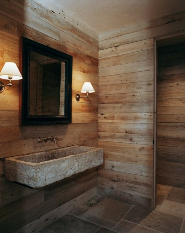 idées déco salle de bain bois pierre