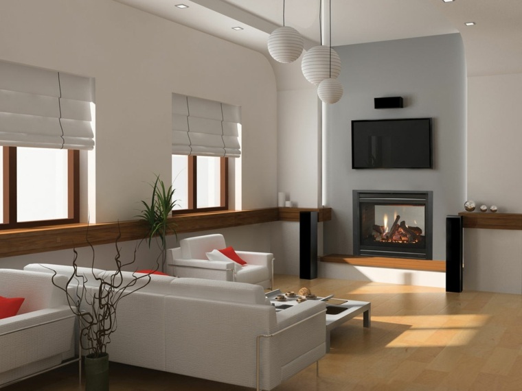 insert blanc salon design modernes cheminée