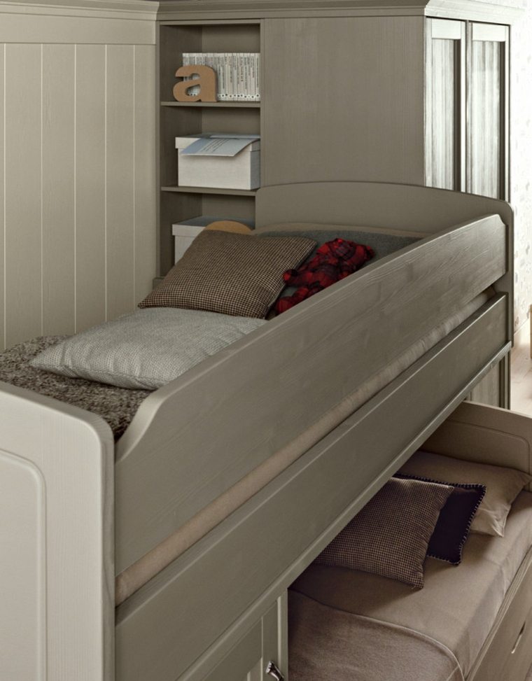 aménager chambre enfant lit bois design coussins pont de lit étagère