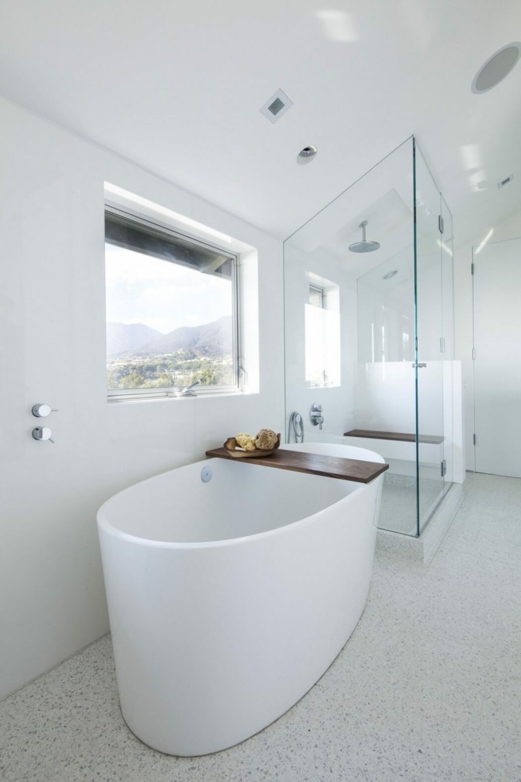 aménagement salle de bain moderne baignoire cabine de douche déco original