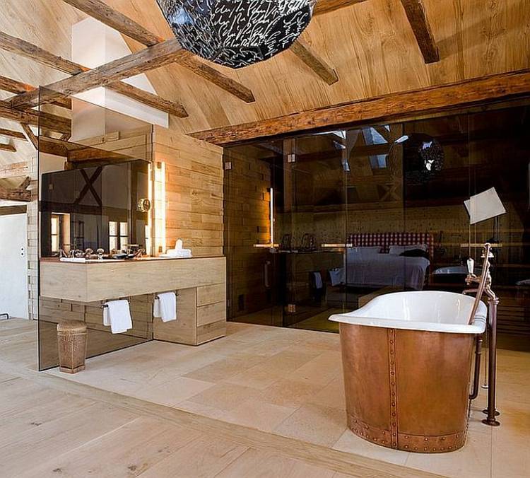 salle de bain rustique deco bois