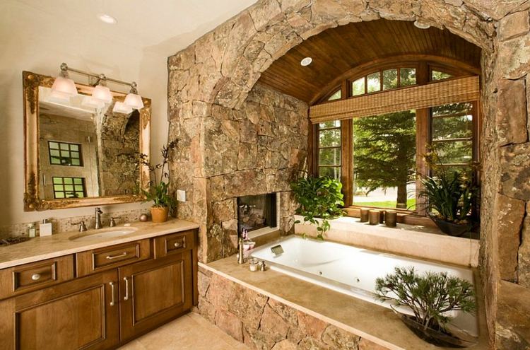 salle de bain rustique pierre bois