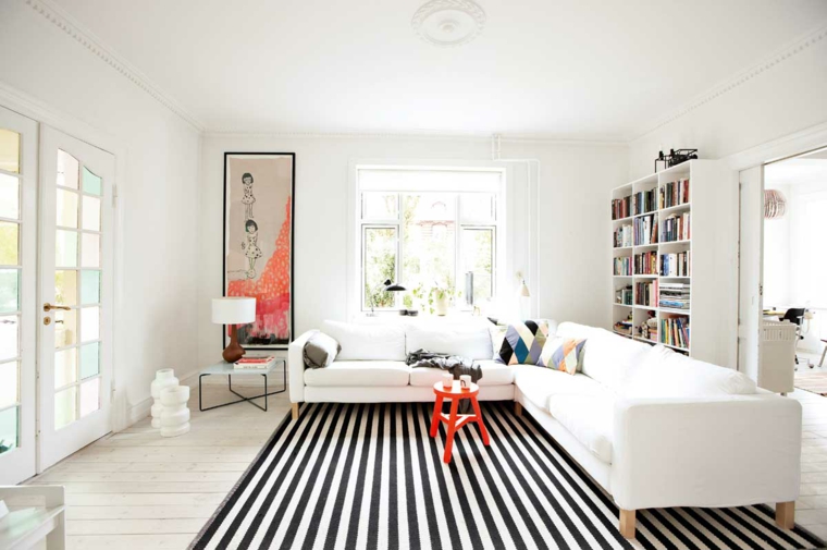 salons modernes tapis scandinaves rayés