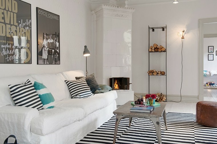 tapis salon moderne rayure blanc noir