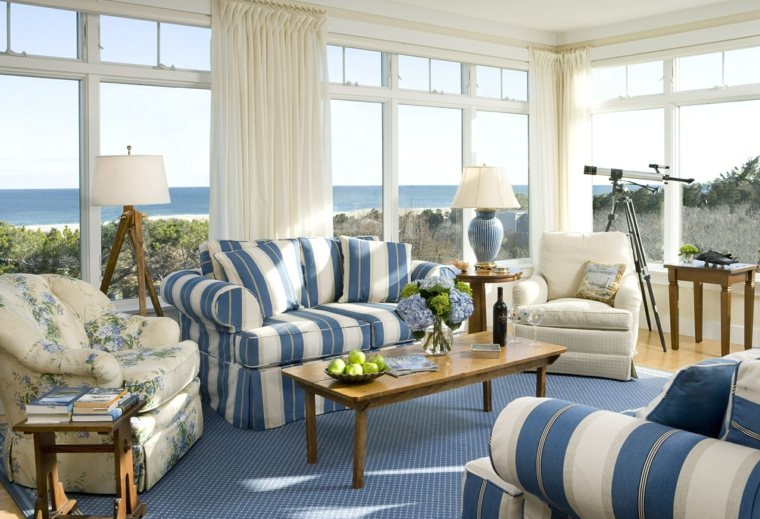 verandas ensoleillés décoration bleu blanc