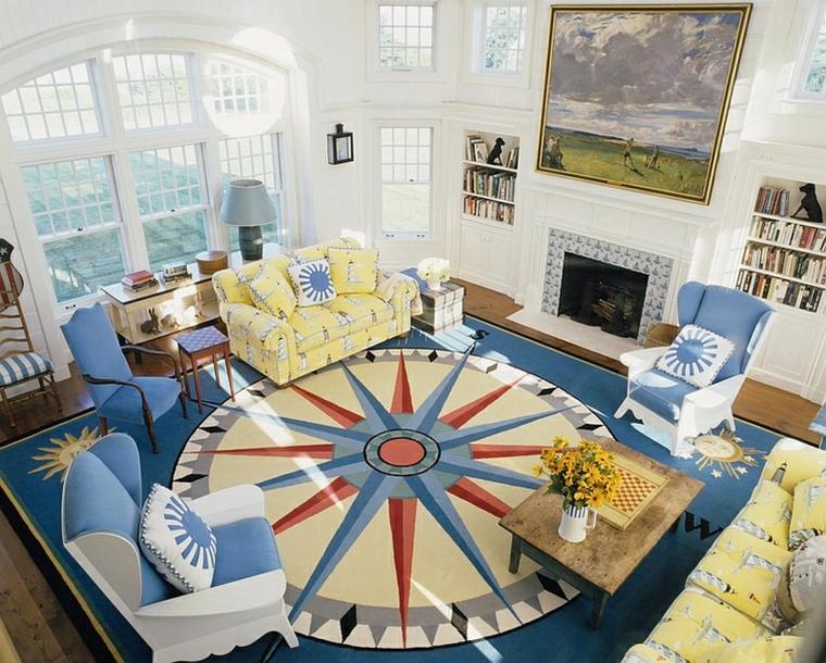 salon moderne design fauteuil jaune tapis de sol déco tableau