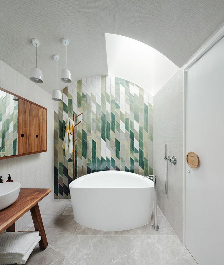 carrelage vert salle de bain motif géométrique design 