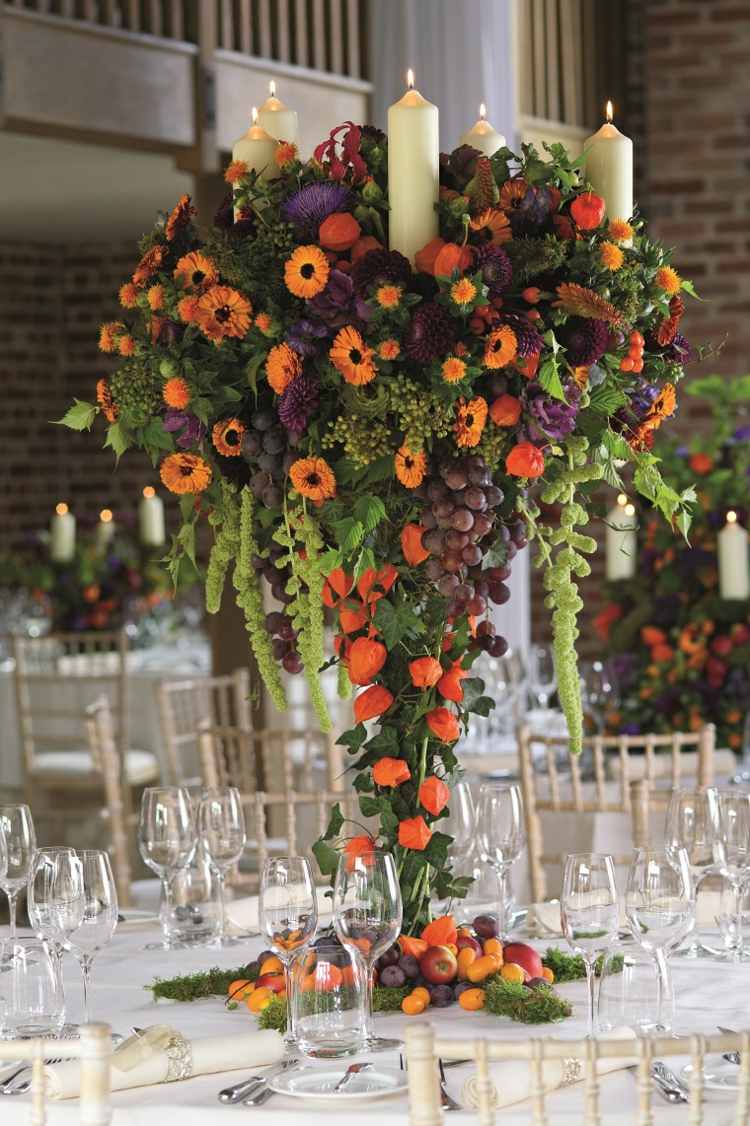 centre table maraige fleurs fruits