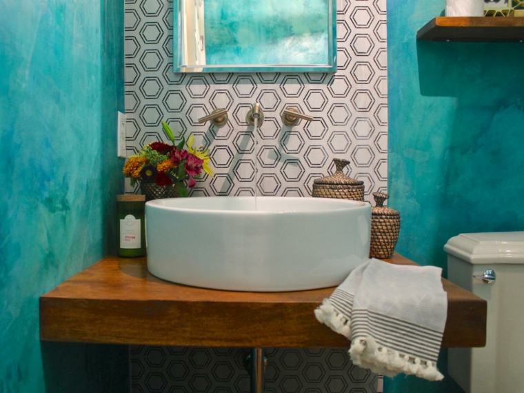 couleur de salle de bain tendance deco motif géometrique