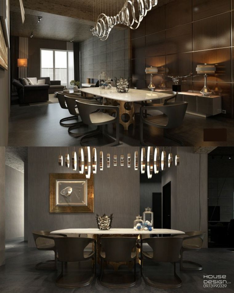 salles à manger design idée luminaire table à manger blanche chaise bois déco