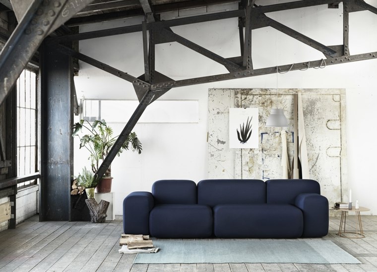 canapé bleu salon déco minimaliste moderne design idée 
