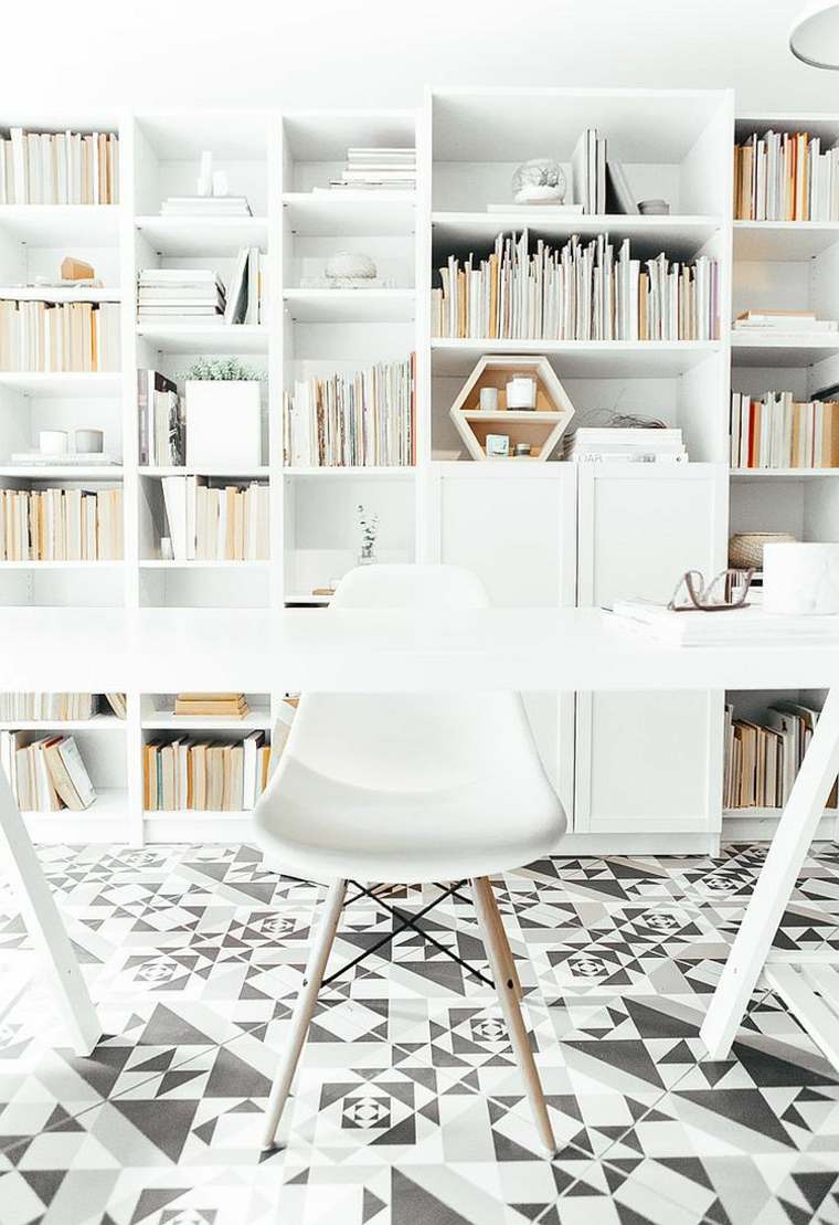 carrelage motif original géométrique moderne bureau blanc travail chaise 