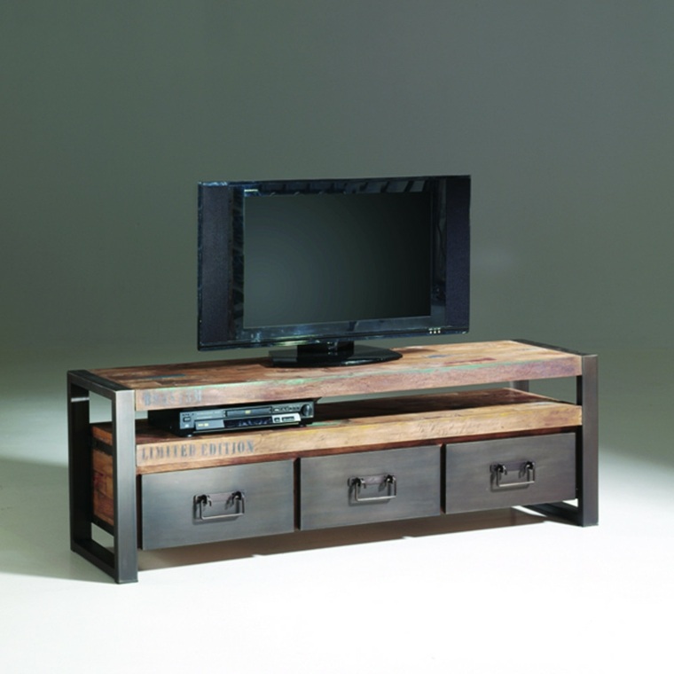 salon meuble tv industriel tiroir