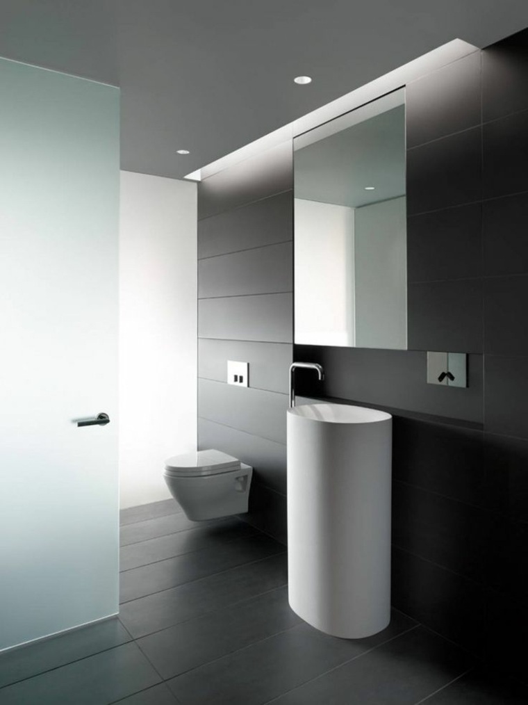 toilette déco idée noir et blanc moderne miroir 