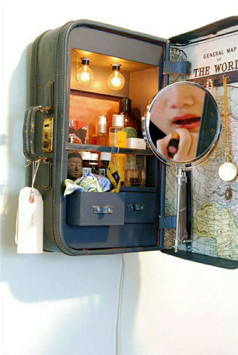 recyclage valise ancien objet idée placard maquillage rangement pratique 