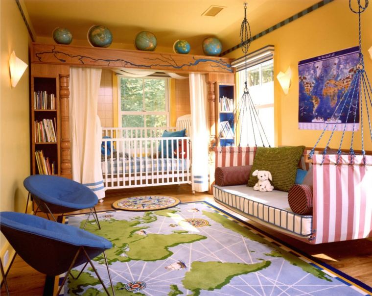 chambre enfant idée déco globe terrestre original tapis 