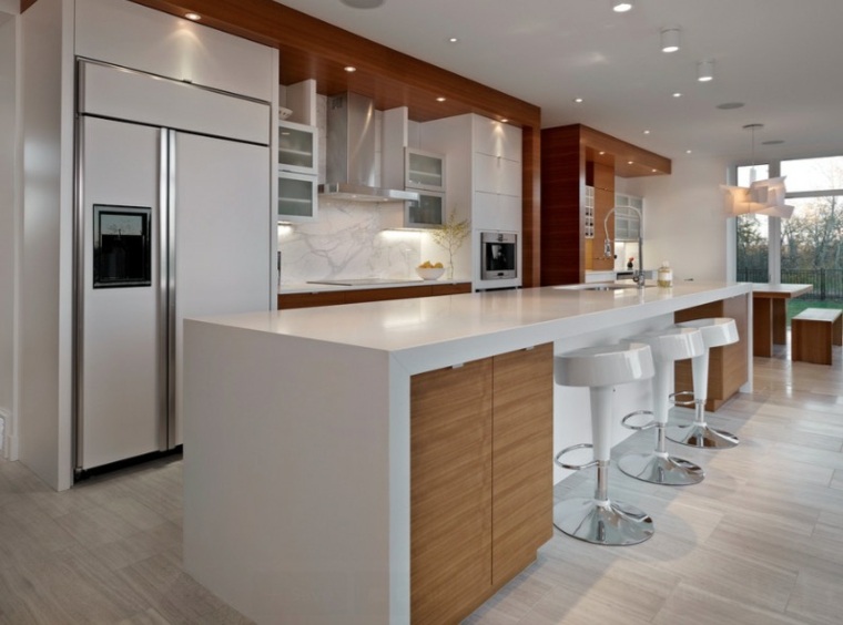 comptoir de cuisine en blanc bois meuble tabouret design