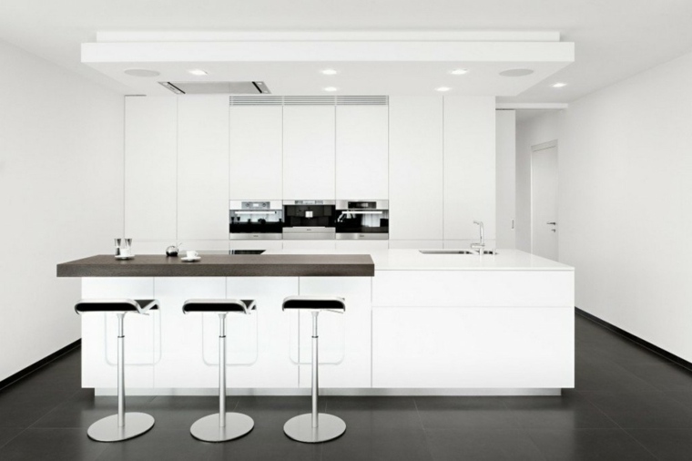 cuisine intérieur blanc moderne design tabouret idée 